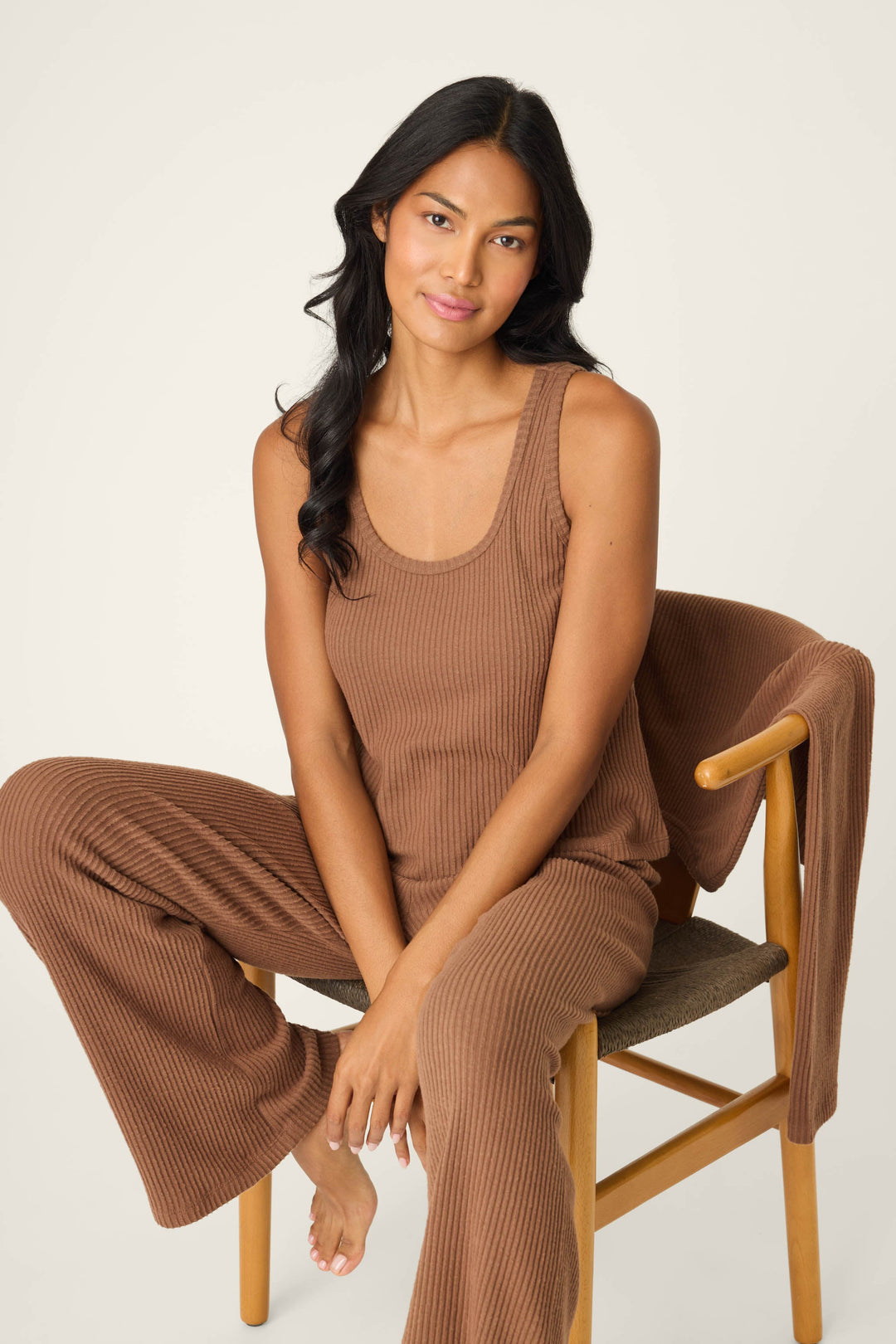 P.J. Salvage | 3-Piece Luxe Ribbed Brown PJ Set in Brown