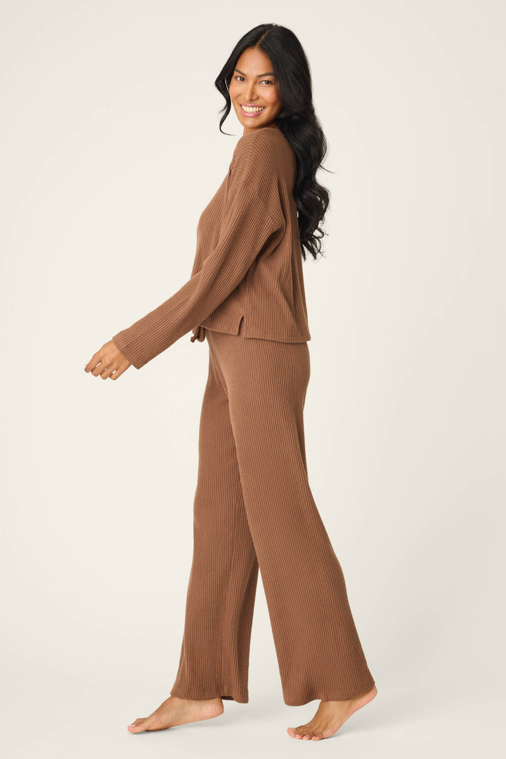 P.J. Salvage | 3-Piece Luxe Ribbed Brown PJ Set in Brown