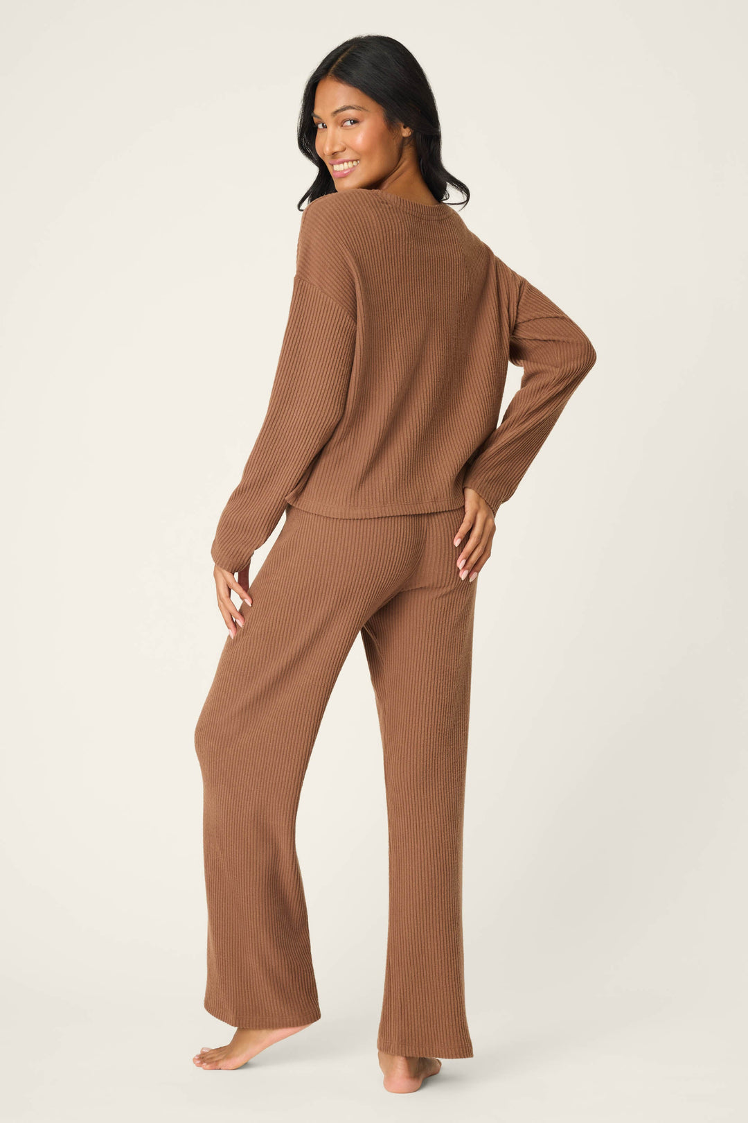 P.J. Salvage | 3-Piece Luxe Ribbed Brown PJ Set in Brown