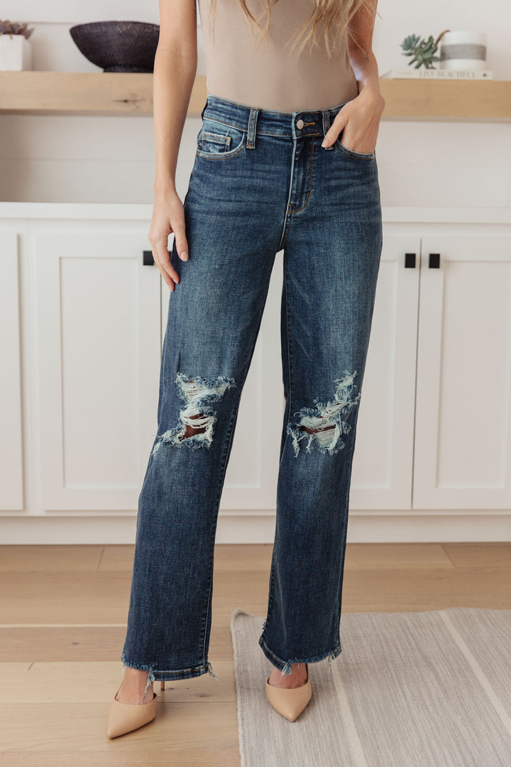 Judy Blue: Remi High Rise 90's Straight Jeans in Dark Wash