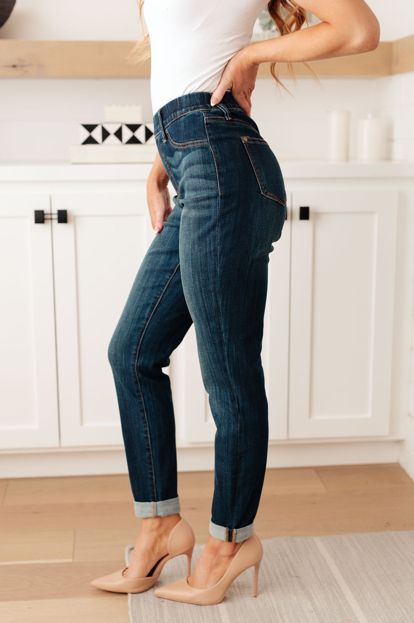 Judy Blue: Rowe High Rise Pull On Double Cuff Slim Jeans