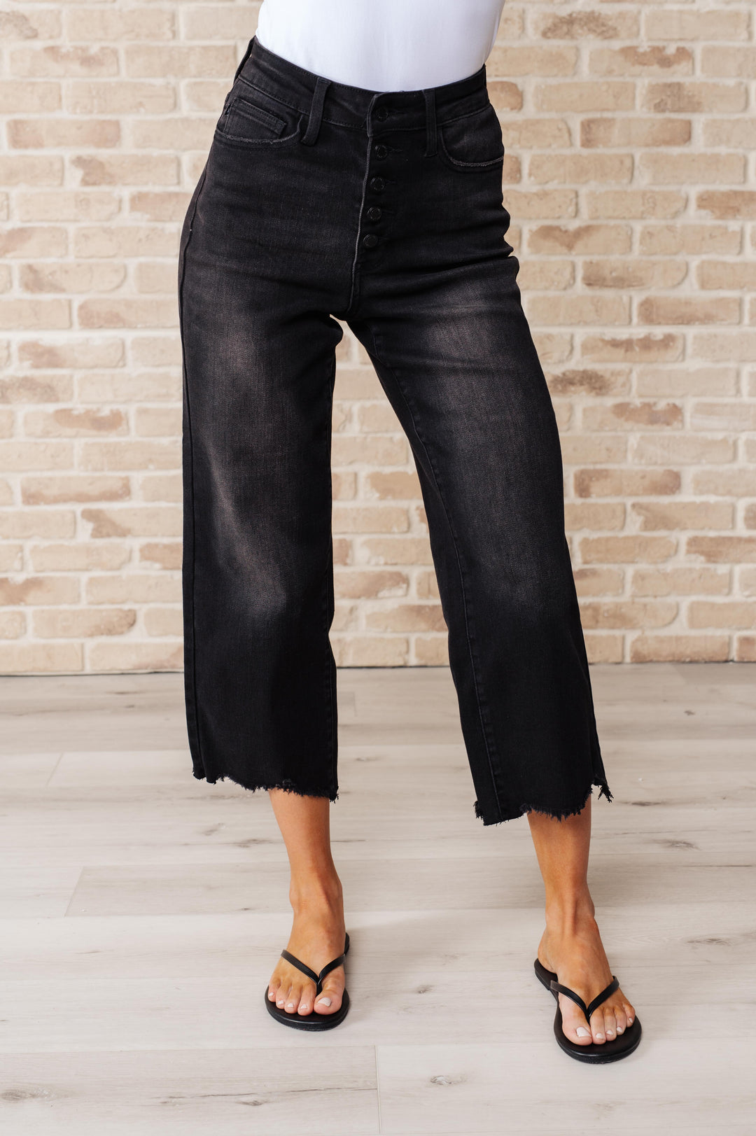 Judy Blue: Together Always High Rise Button Fly Wide Leg Crop Jeans