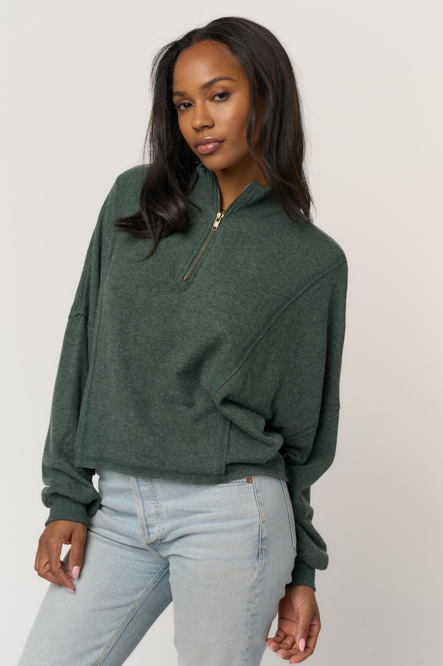 ADA COZY HEATHERED HALF ZIP LONGSLEEVE