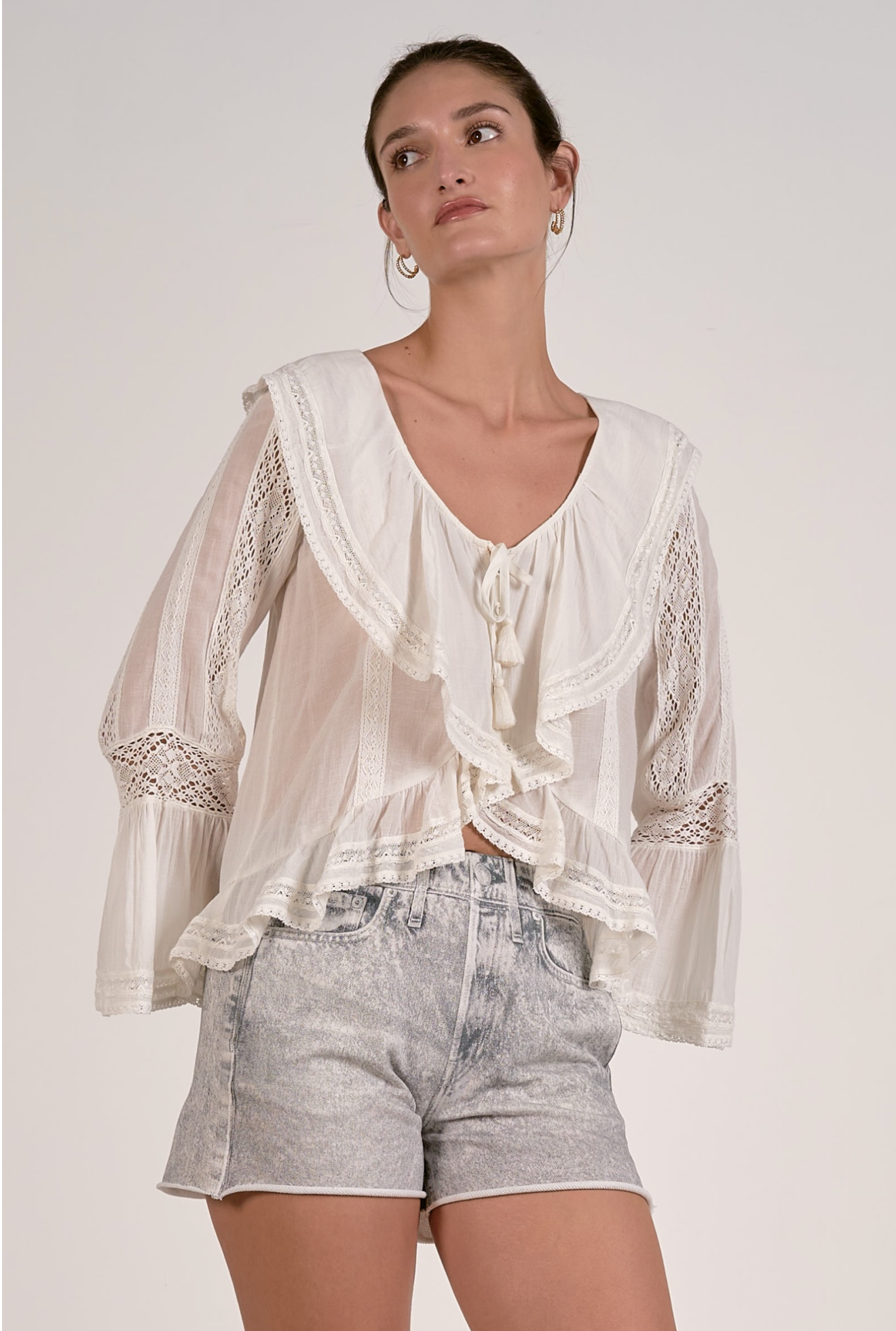 Romantic White Gauze Ruffle Blouse