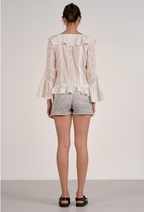 Romantic White Gauze Ruffle Blouse