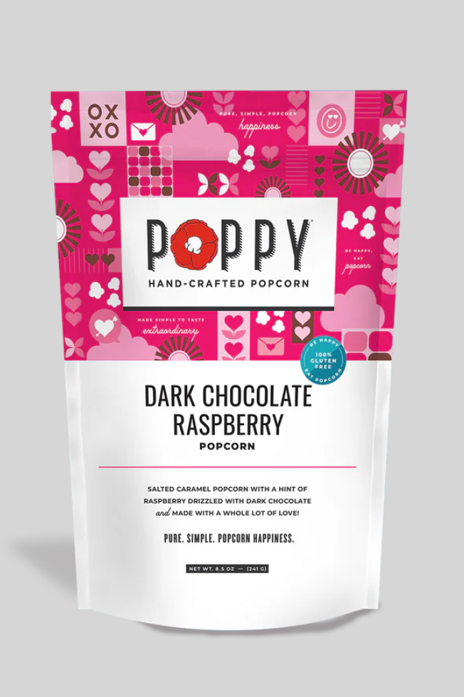 Poppy Hand-Crafted Popcorn | Dark Chocolate Raspberry Popcorn