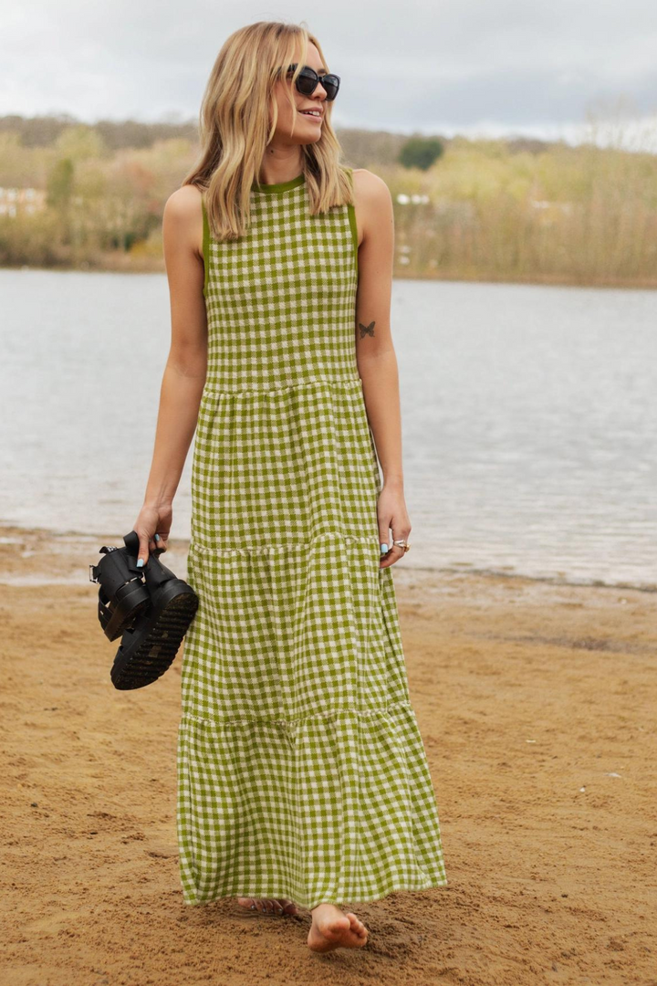 Paula Gingham Knitted Midi Dress