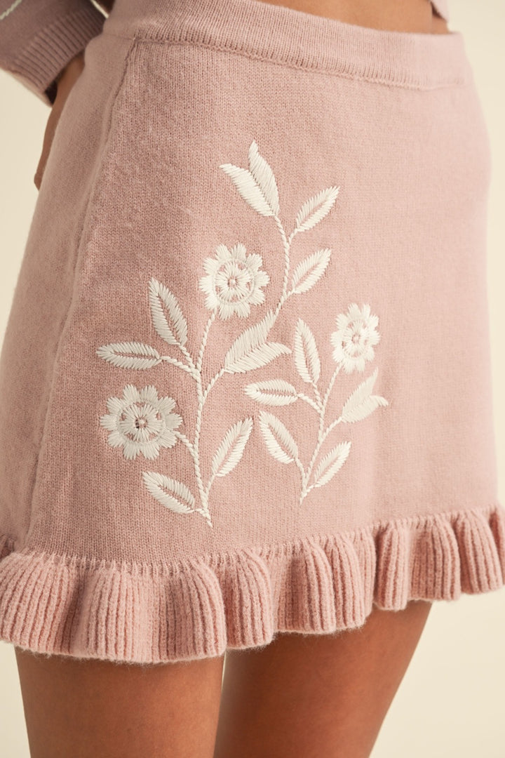 Rosewood Embroidered Cardigan + Skirt Set