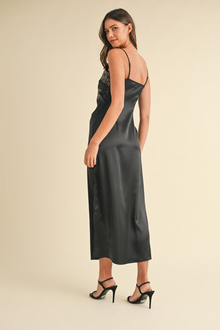 Such a Stunner Satin Midi Slit Dress