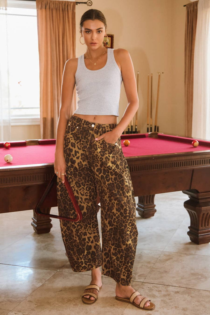 Wild Side Leopard Barrel Jean