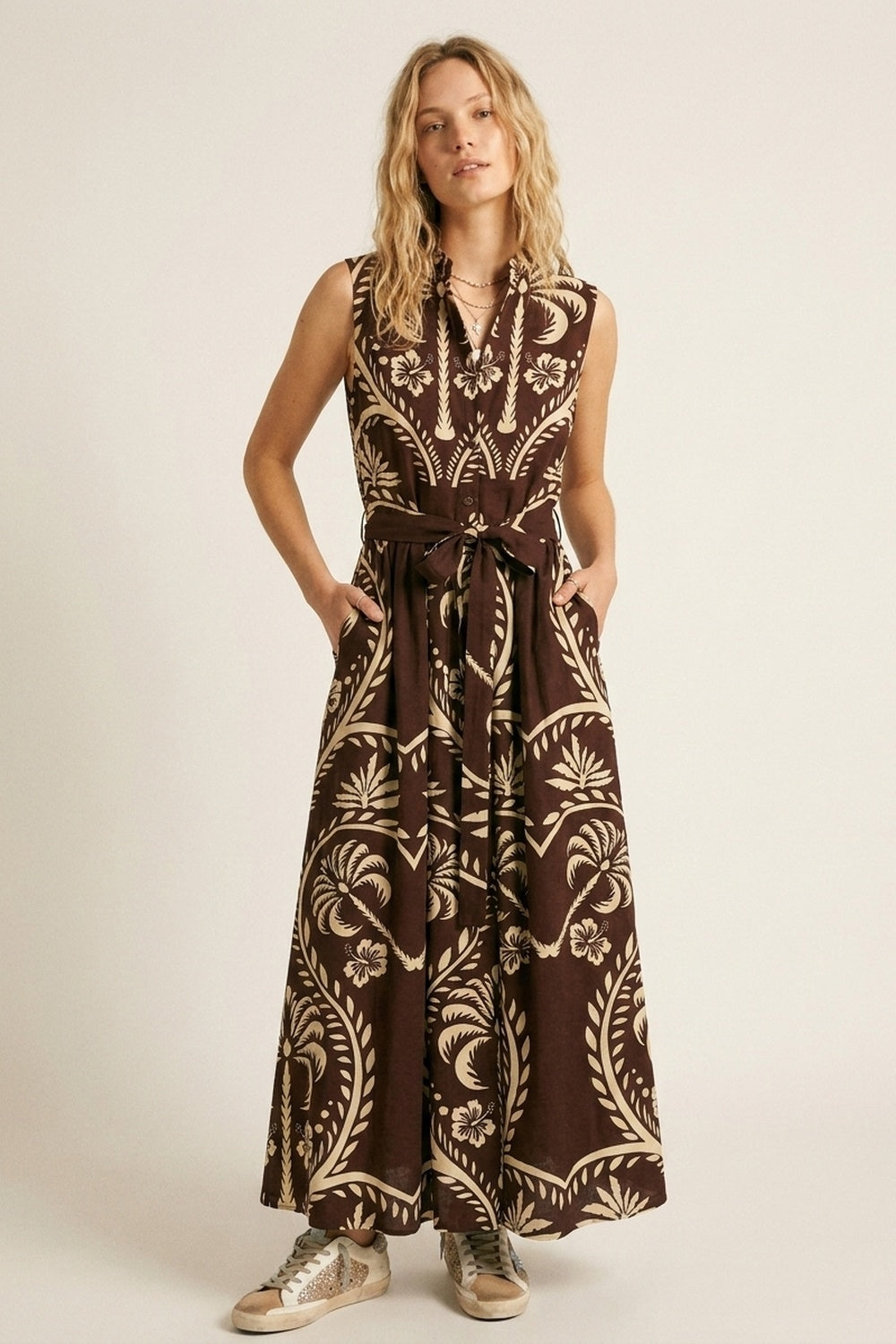 Cocoa Palm Belted Maxi Dress