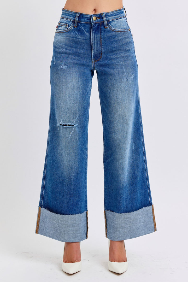 Judy Blue | Distressed High Waist Wide Leg Jeans