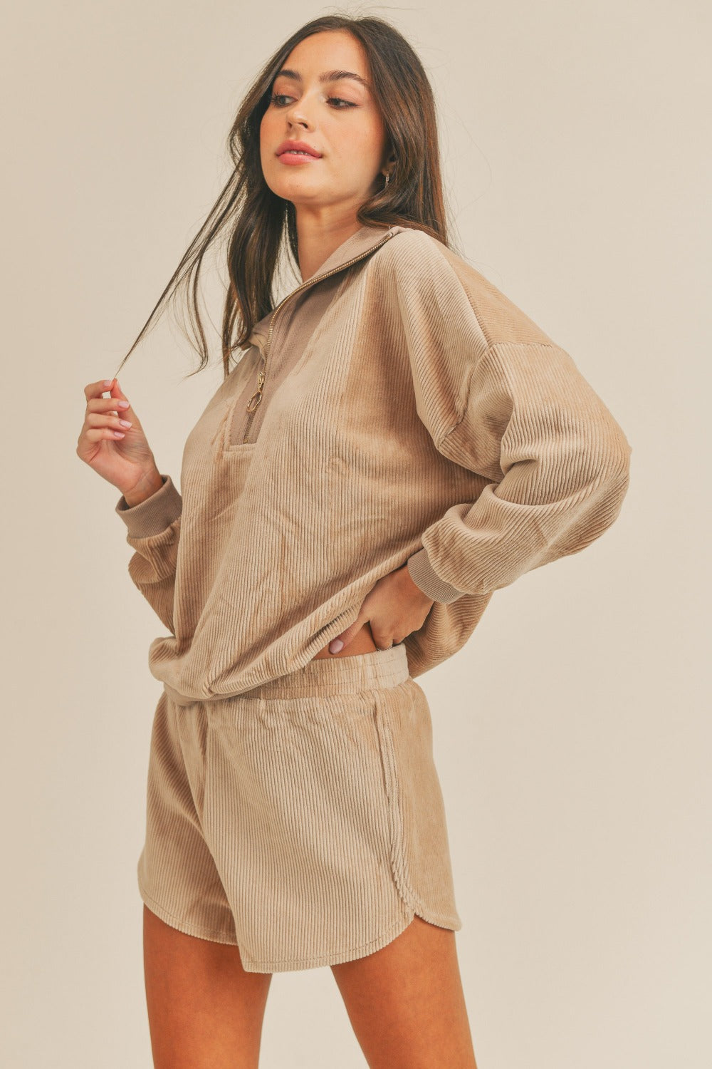 Harvest Hues Corduroy Half Zip Top + Shorts Set