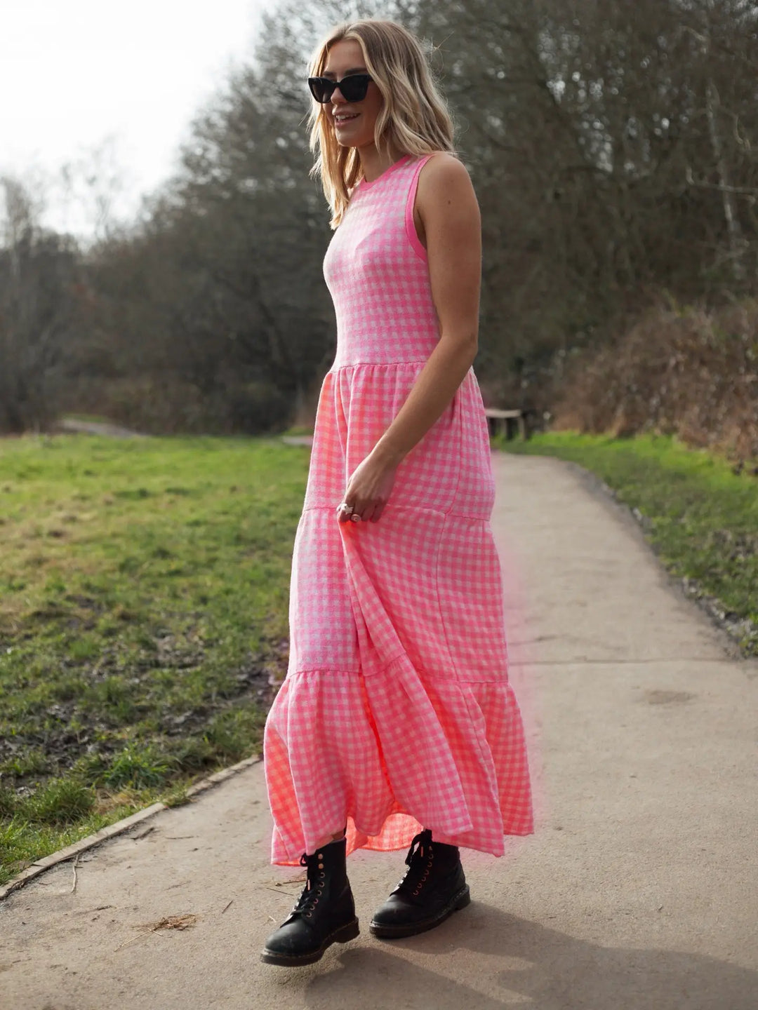 Paula Gingham Knitted Midi Dress