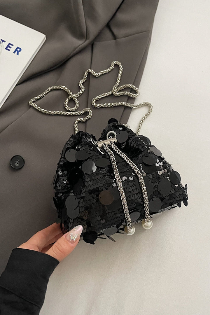 Festive Drawstring Sequin Crossbody Bag