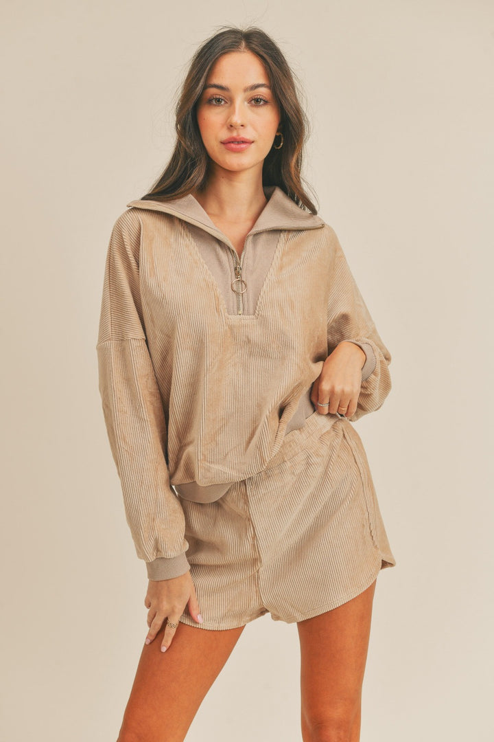 Harvest Hues Corduroy Half Zip Top + Shorts Set