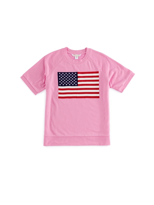 Pink Americana Short Sleeve Sweatshirt Top