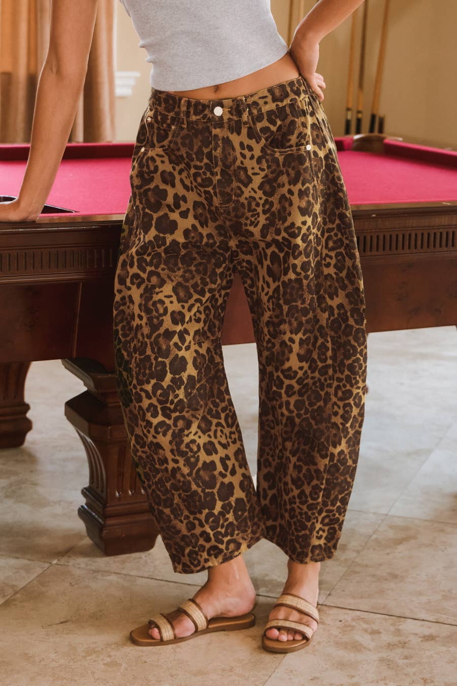 Wild Side Leopard Barrel Jean