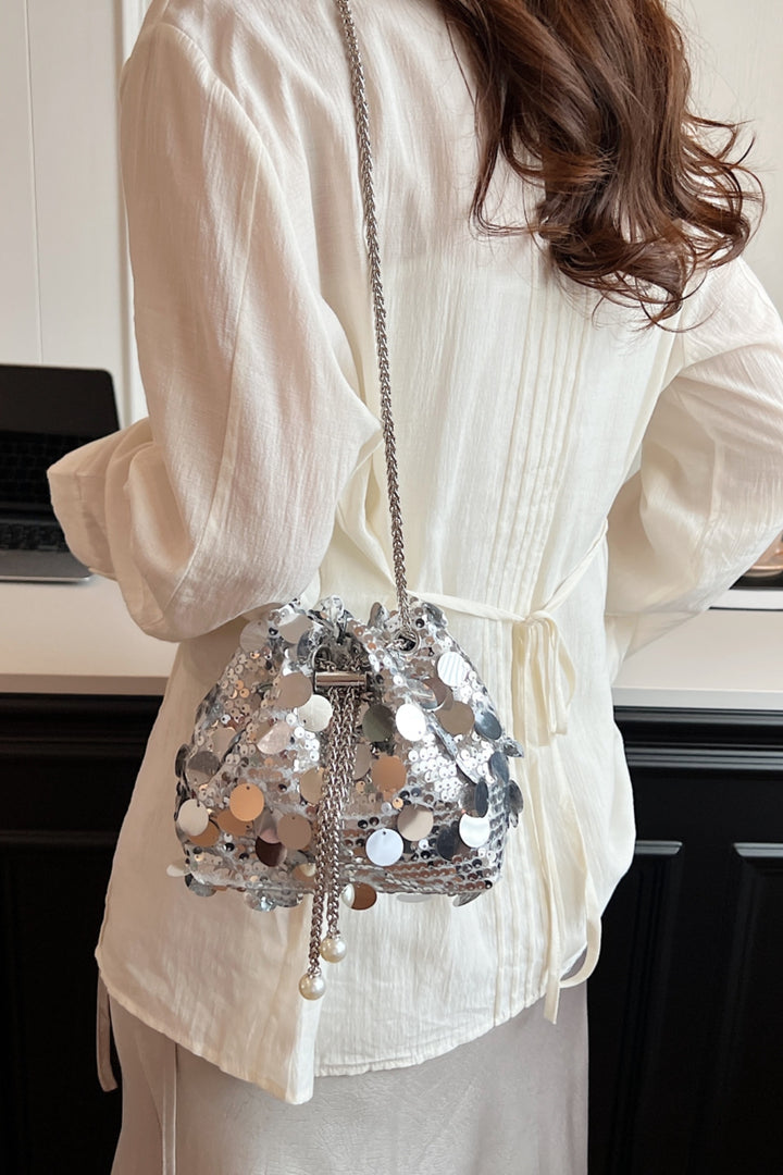 Festive Drawstring Sequin Crossbody Bag