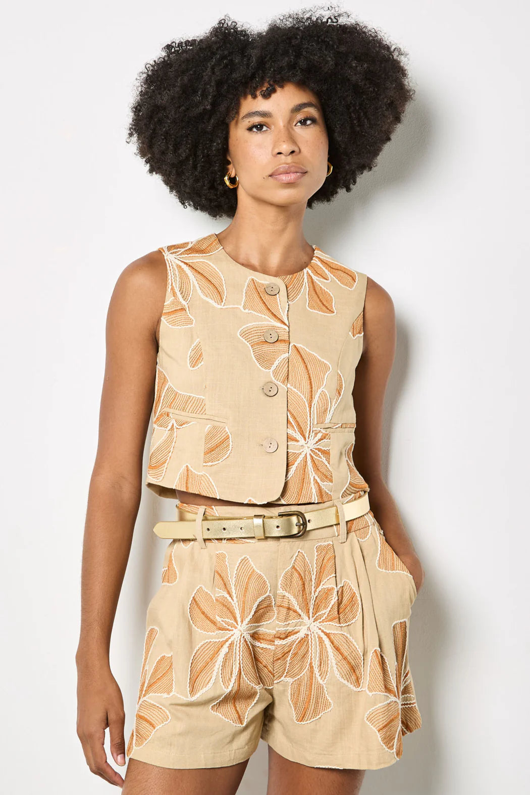 Embroidered Big Flower Waistcoat Top