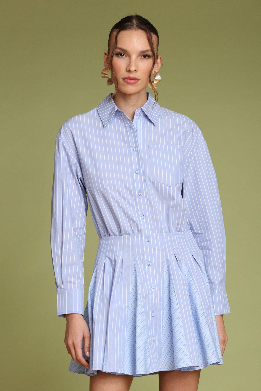 Avec Les Filles | Striped Cotton Mini Shirt Dress