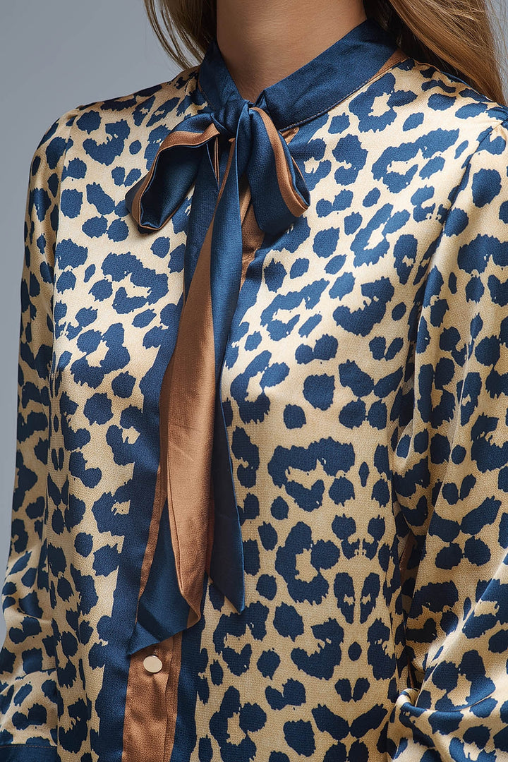 The Satin Leopard Tie Blouse