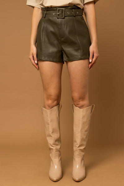 Olive Grove Leather Paperbag Shorts