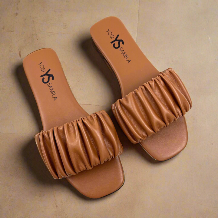 Yosi Samra: Naomi Ruched Sandal in Whiskey