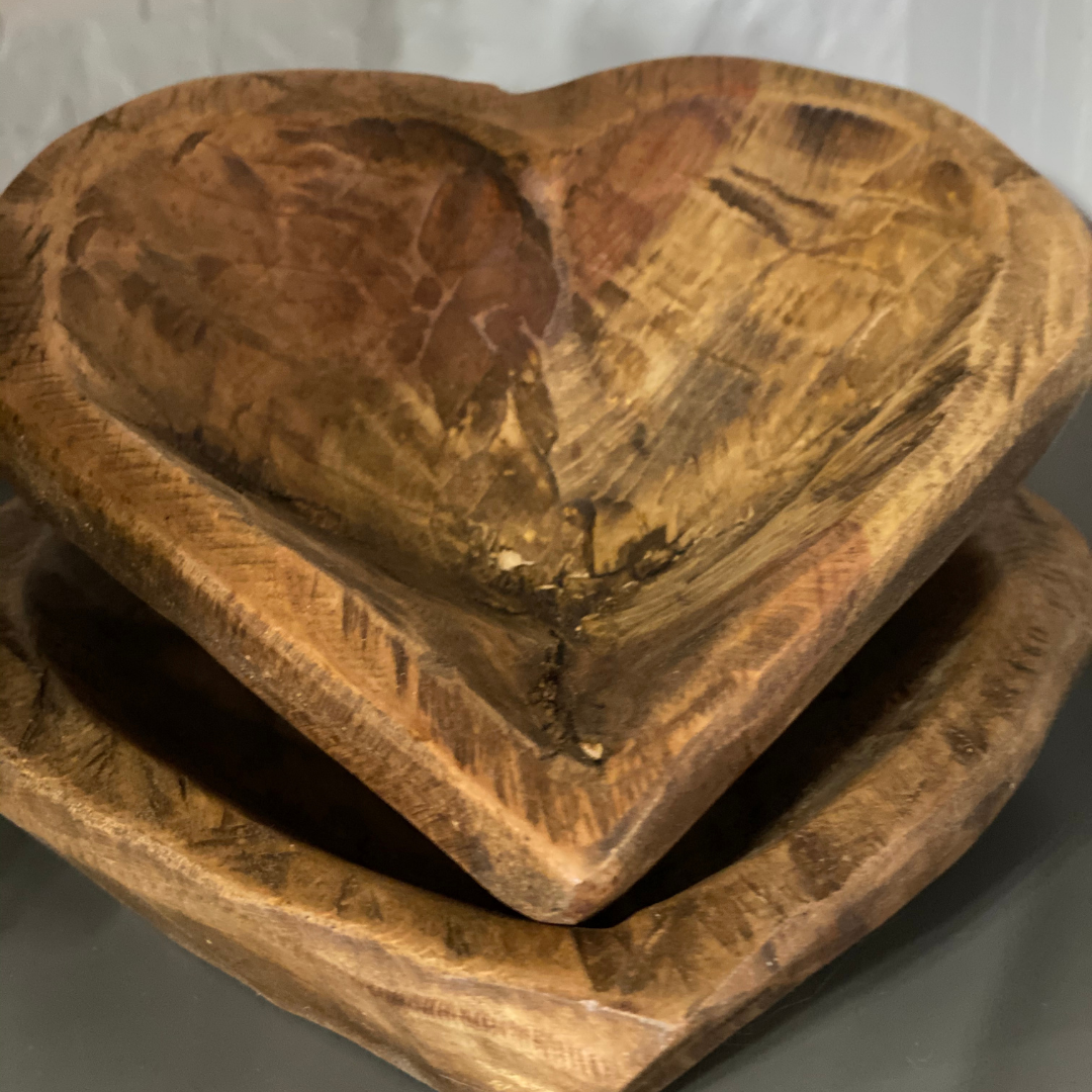 small wood catchall heart bowl