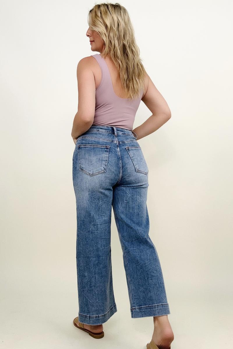 Bayeas: High Rise Distressed Wide Leg Cropped Jeans